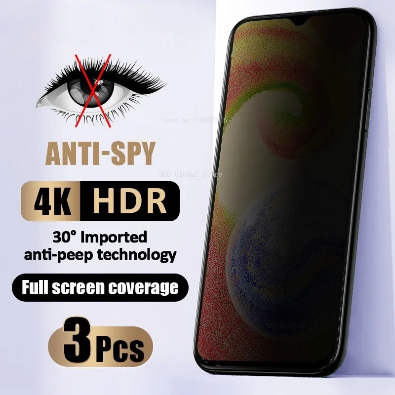 3Pcs Anti-spy Tempered Glass for Samsung A04 A03 Core A23 A21 A22 A52S F13 F23 F22 F12 F42 M13 M31 M51 M23 M33 Screen Protectors