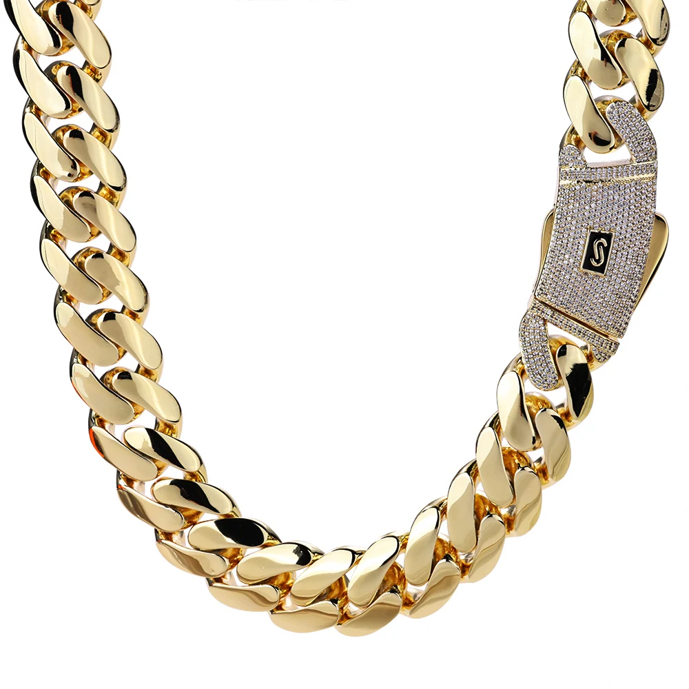 Ny 20mm Cuban Chain Design 14K Gold Plated Filled Brass Chain Necklace CZ Zircon Clasp Chains Cuban Hip Hop For Men Women