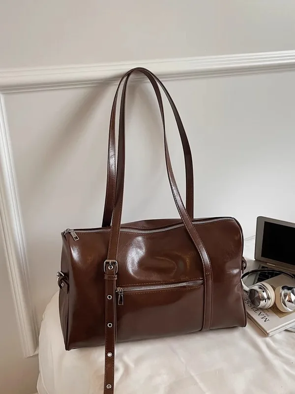 

Винтажная сумка-подушка с маслом и воском, большая сумка-тоут Capaci, женская сумка через плечо, пригородная сумка через плечо, повседневная простая сумка