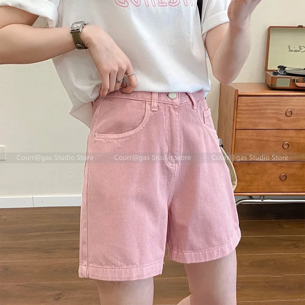 Pink denim shorts women's 2024 summer new hundred niche design fashion high waist wide leg trousers