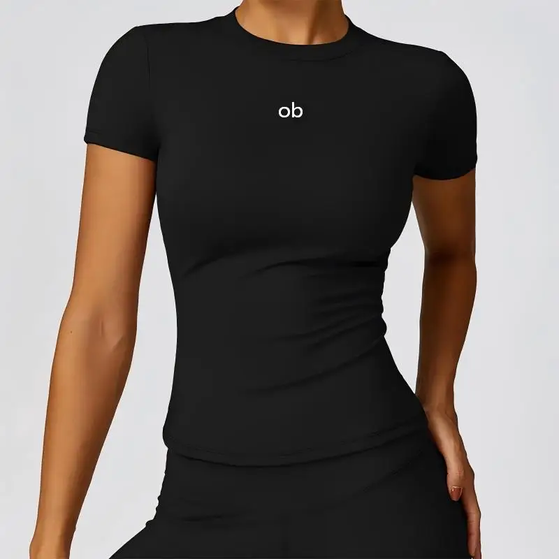 Yoga top met korte mouwen, effen kleur, snel drogend, doorschijnend fitness topje, goed passend voor hardlopen, yoga top met schouderbandjes.