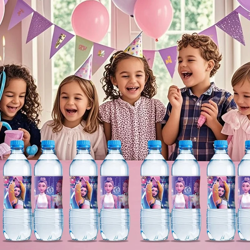 Demon Hunters Water Bottle Label Stickers Birthday Party Decoration Kpop Anime Waterproof Sticker Baby Shower Kids Party Supplie
