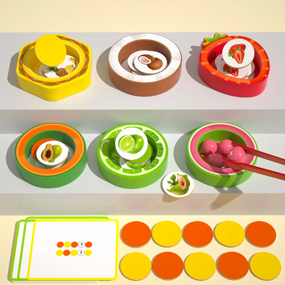 Fruit Shape Sorting Matching Game Wooden Montessori Toy Toddler Color Pattern Sequence Puzzle Fine Motor Learning Toy with Clip