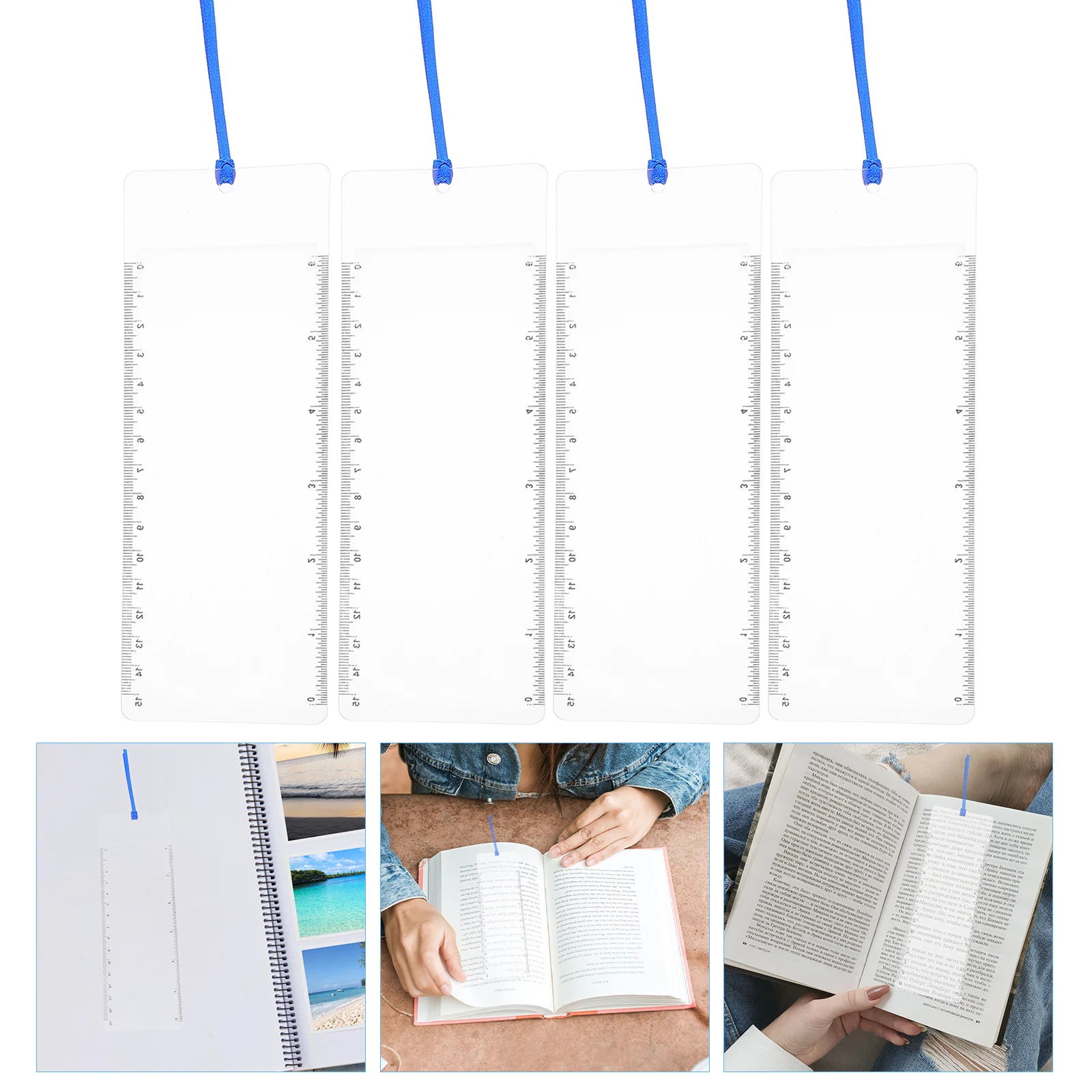 

4pcs Clear 3X Magnifying Bookmark Ruler Lens Portable Pocket Size Reading Magnifier Measuring Scale Books Magazines Small