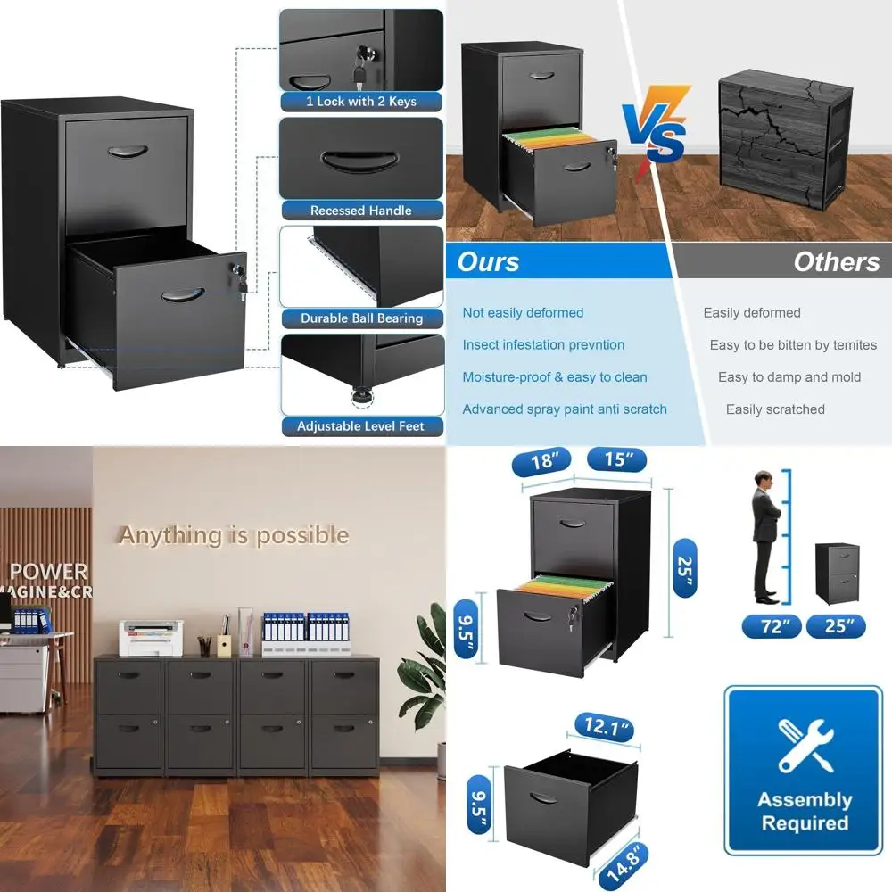 

Металлический шкаф для документов с 2 ящиками и замком, для домашнего офиса, формат Letter, хранение под столом, требуется сборка