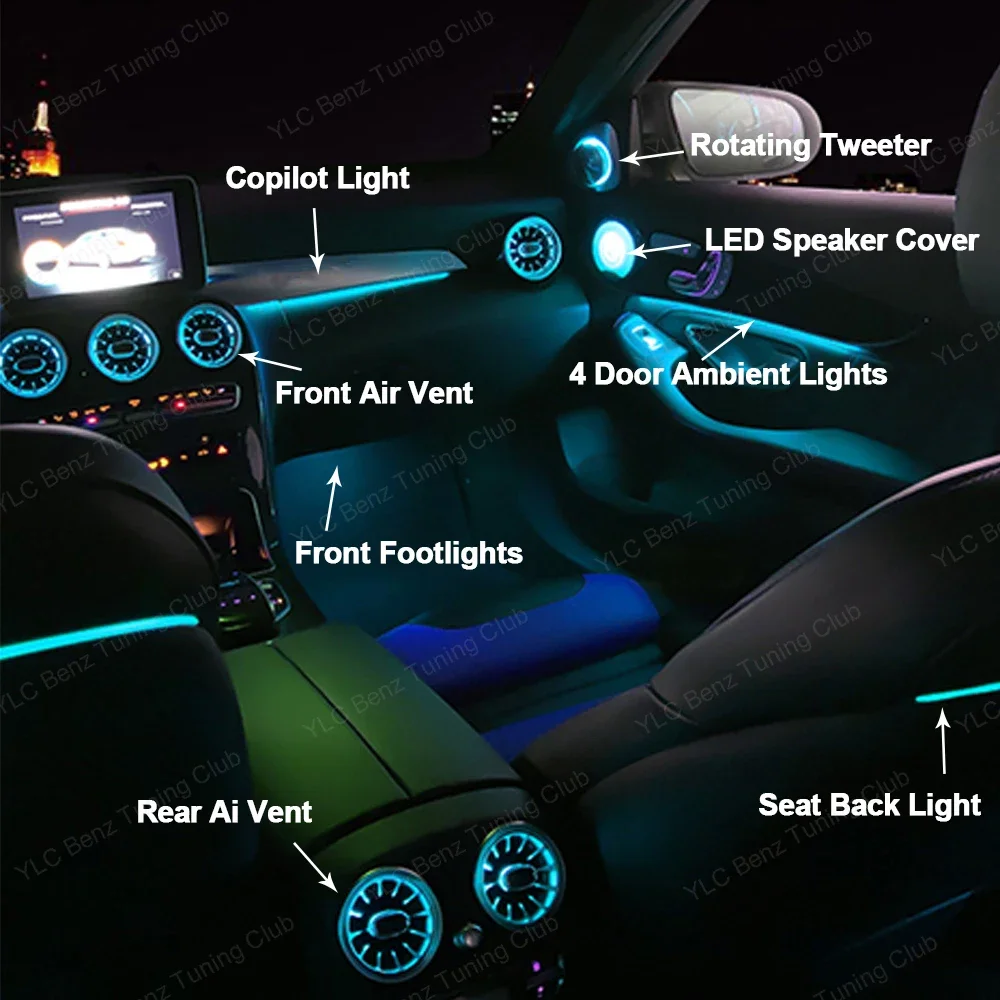 Ambient Light 3/64 Colors For Mercedes-Benz C/GLC Class Coupe W205 C43 C63 X253 LED Vents Speaker Decorative Light Retrofit