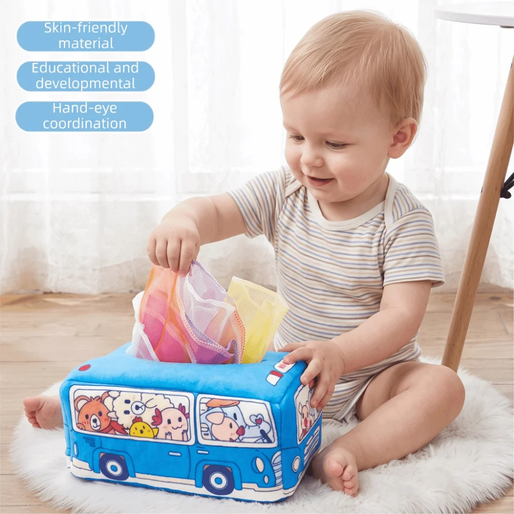 Soft Fabric Magic Tissue Box Finger Exercise Crinkle Paper Montessori Toy For 0‑18 Months Colorful Sensory Toy Infant