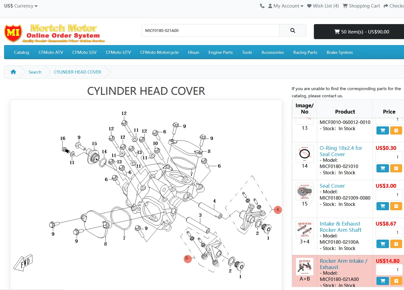 

35143 1BE-12150-00 Intake Rocker Arm Comp 35148 1BE-12160-00 Exhaust Rocker Arm Comp. For Linhai M550 500 E4 E2 T3b EFI T-BOSS