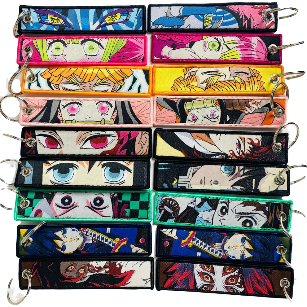 Japanese Anime Embroidery Keychain for Motorcycles Key Fobs Holder Makima Key Tag Key Ring Accessories Gifts for Fans