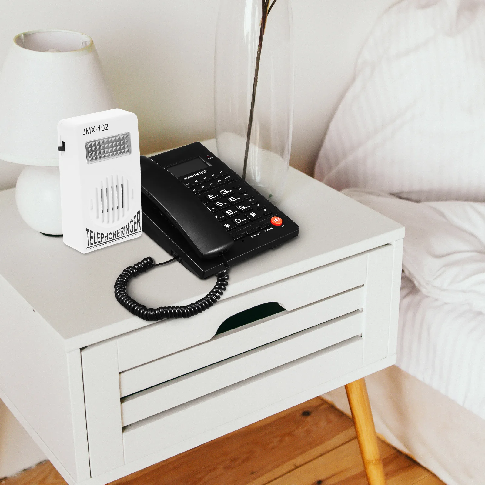

White Phone Ring Amplifier for Landlines Clear Ringtones Adjustable Volume Home Telephone Amplification Device Elderly Friendly