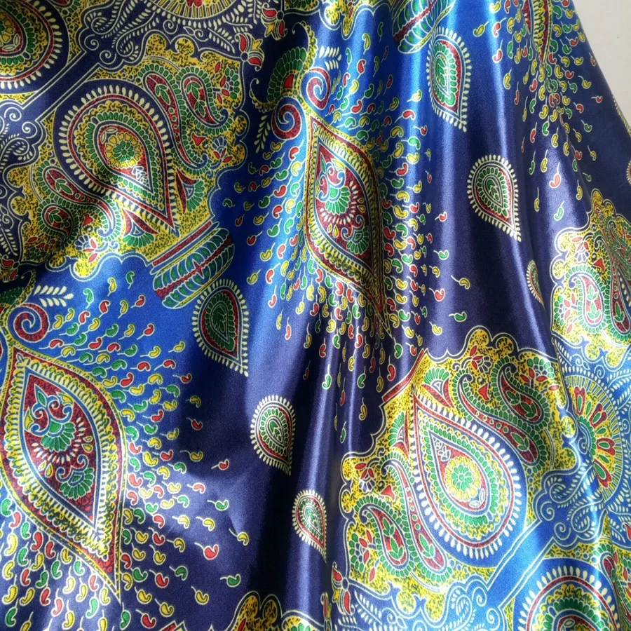 Print Fabric Satin Soft Ethnic Sateen Tilda Craft Scarf Silky Poly DIY Sewing Ribbon Material