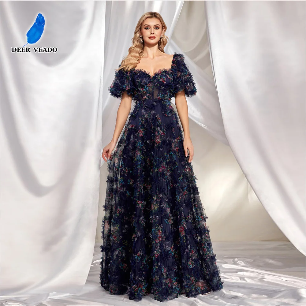 

DEERVEADO Элегантные вечерние платья трапециевидной формы с v-образным вырезом и пышными рукавами Вечернее платье для особых случаев Длинные платья для выпускного вечера