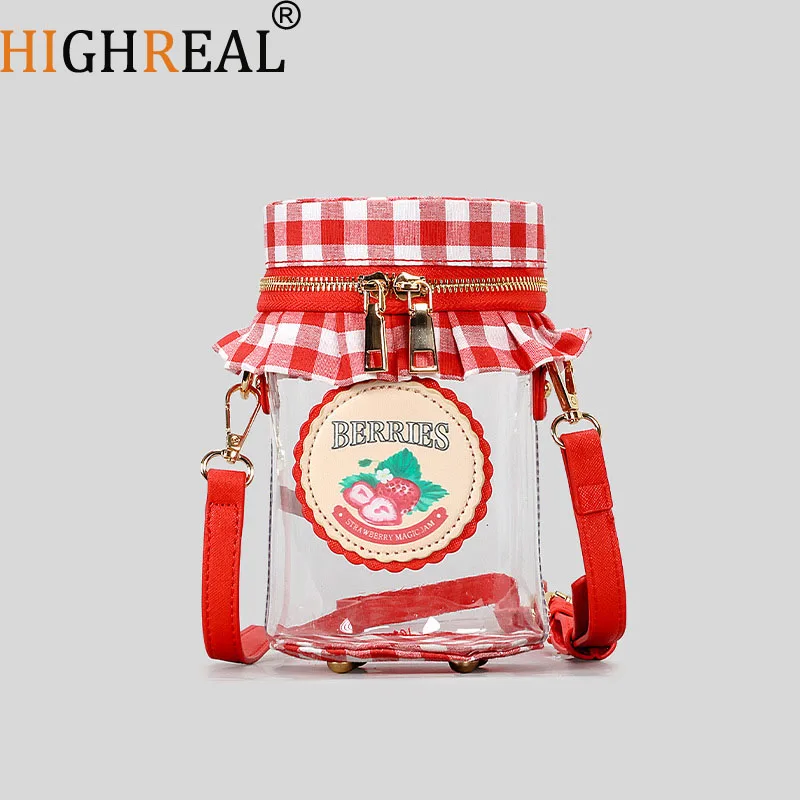 Cute Sweet Strawberry Jam Jar Design Crossbody Bag for Women Funny Transparent Pvc Shoulder Bags Creative Novelty Small Purses