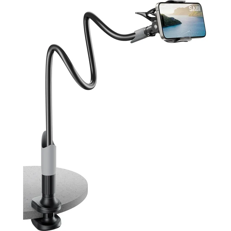 

Phone Clip Bed Stand Holder, with Grip Flexible Long Arm Gooseneck Bracket Mount Clamp for Desk Adjustable Arm and Non-Slip Base