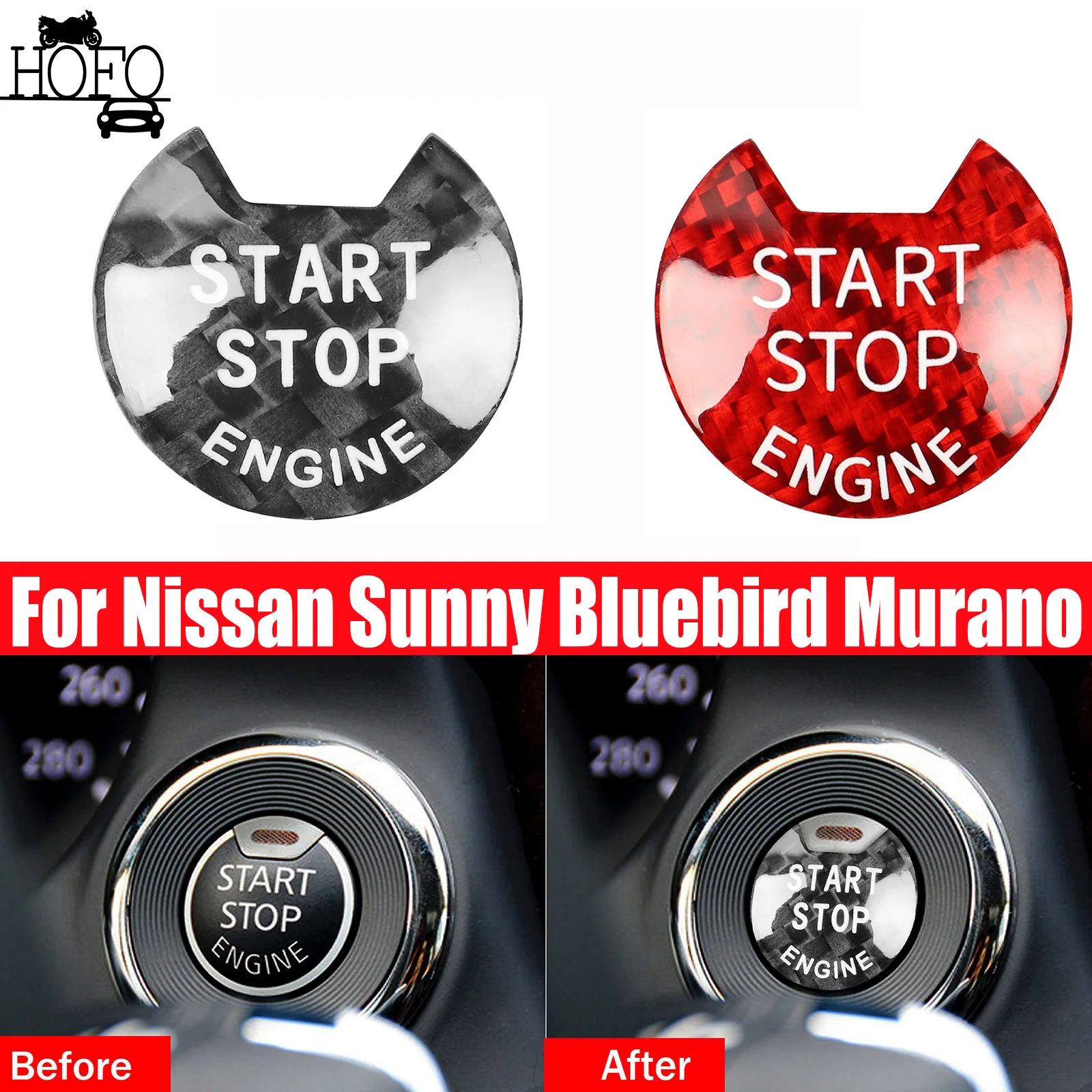 

Red Real Carbon Fiber Keyless Engine Push Start Button Cover For Nissan Infiniti Sunny 2011-2016 Bluebird 2016-2019