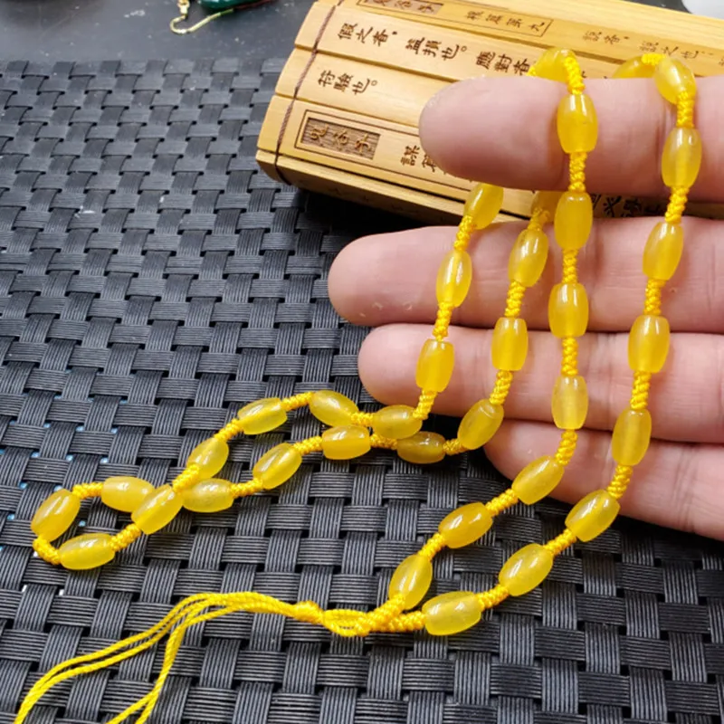 Jade Pendant Rope Optimization Huanglong Jade Bead Pendant Rope Yellow Chicken Grease as Right as Rain Pendant Rope8*12mm Bead N