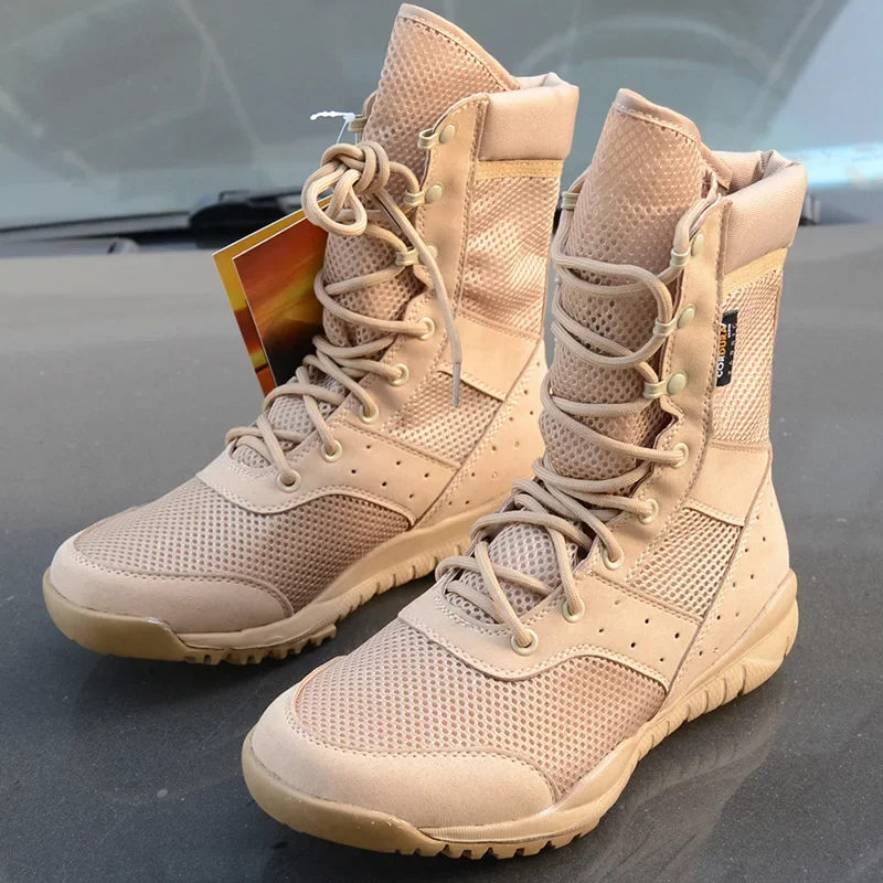 Summer Combat Training Boots Work Shoes Lightweight Mesh Breathable Military Tactical Boots 34-49 Plus Size Outdoor Hiking Boots