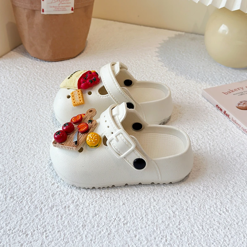 

Cartoon Hamburger Red Cute Tomato Food Clogs Boys Girls, Parent-Child Outdoor Slippers, Non-Slip Height-Increasing Closed-Toe