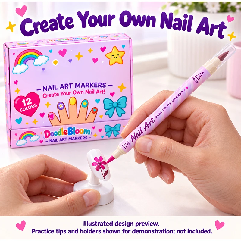 Metallic Double Headed Nail Pen Set with Pearl Effect Nail Painting Transparent Inner Tray Gift Box Packaging Nail Pen
