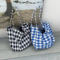 Borsa per la spesa grande in tela da donna di moda borsa per la spesa grande Plaid Eco borsa da donna di grande capacità borse per libri per studenti per ragazze