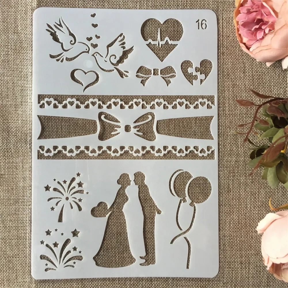 4Pcs A4 26cm Birthday Cake Wedding DIY Craft Layering Stencils Painting Scrapbooking Stamping Embossing Album Paper Template