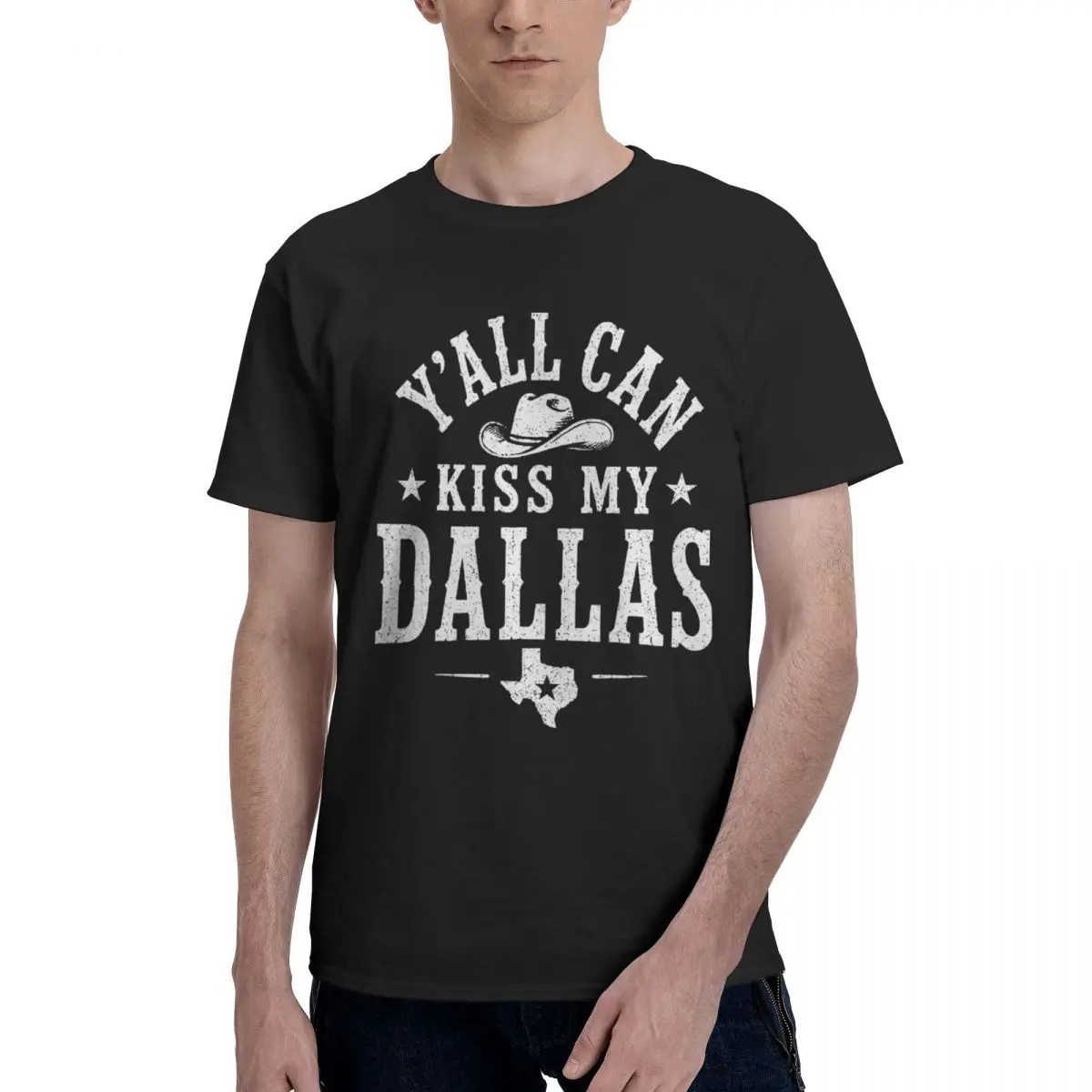 Men Y'all Can Kiss My Dallas Shirt Funny Fun T Shirt Vintage O-neck Cotton T-shirt