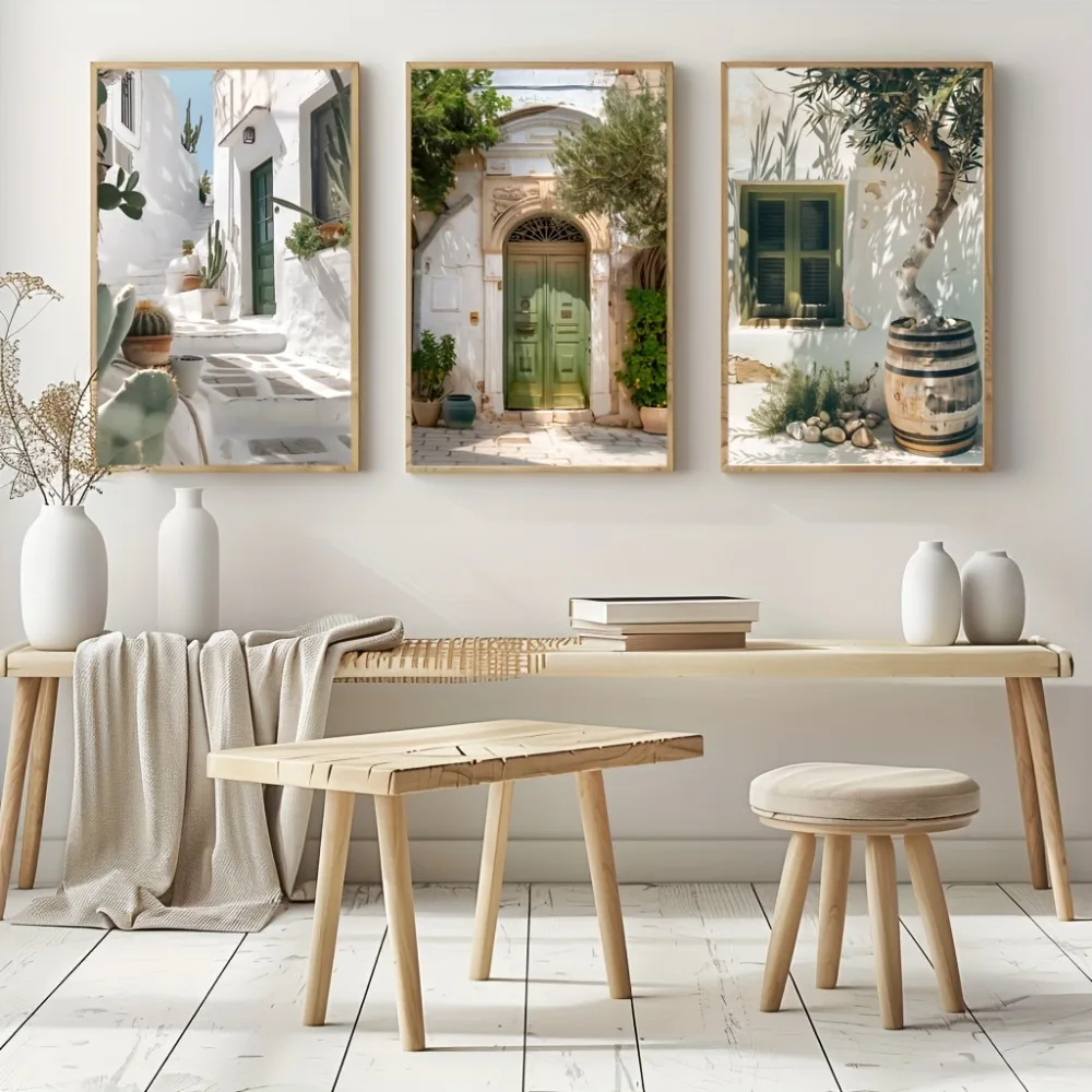 3pcs frameless canvas painting  Mediterranean Landscape Canvas Prints Poster Vintage Italy Travel Nature Art Prints Wall Art Hom