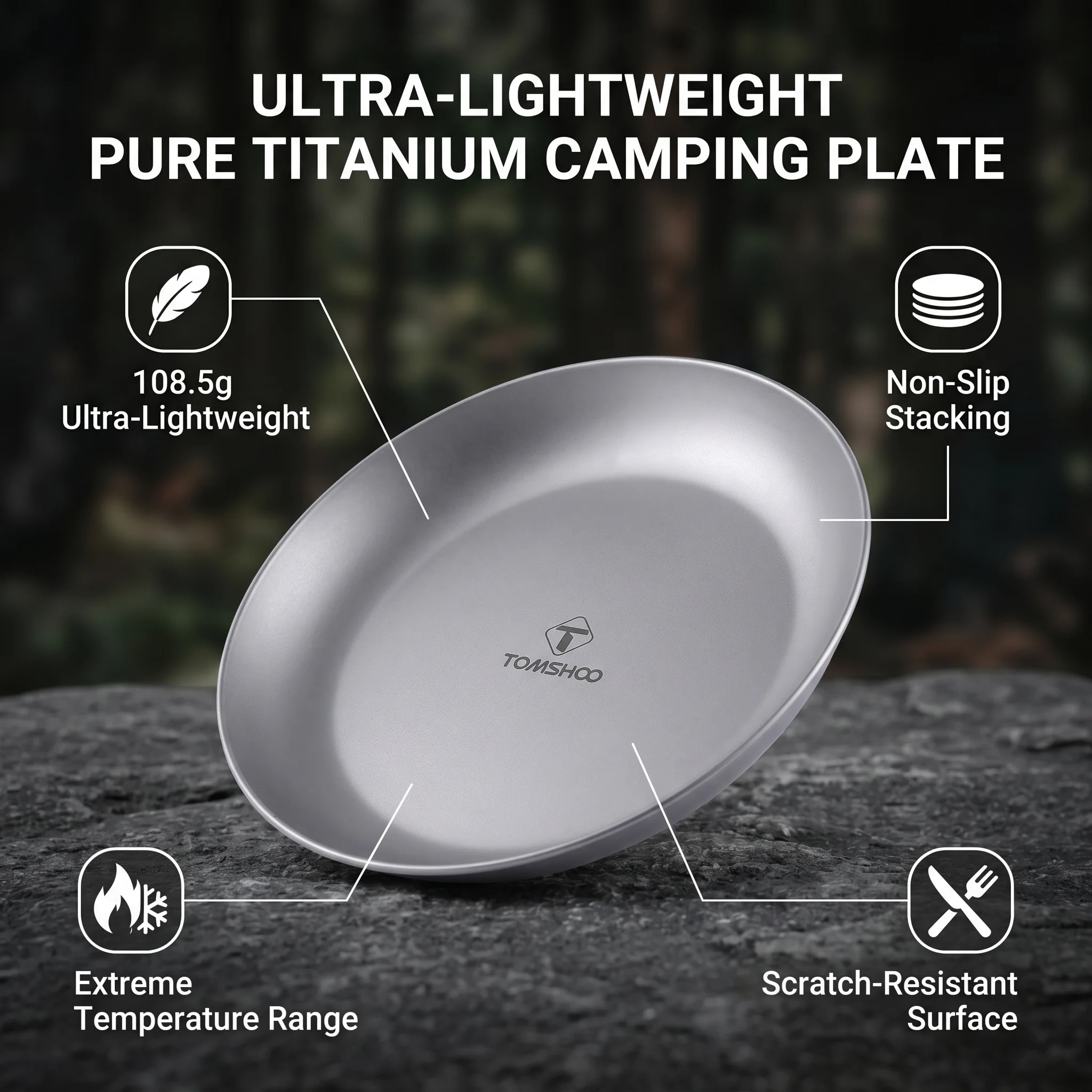 Portable Titanium Round Camping Plate Outdoor Ultralight Tableware Cookware Dishwasher Safe Backpacking Dinner Plate for BBQ view 4