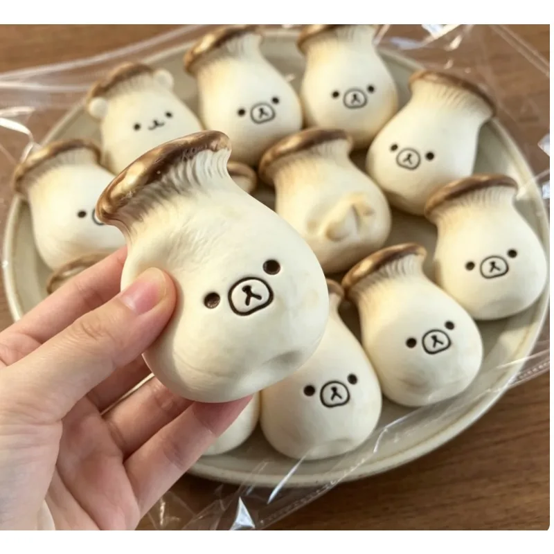 Realistic Rilakkuma King Mushroom Squishy Toy Soft Stretchable TPR Squeeze Toy Cute Food Ornament for Collection & Holiday Gift