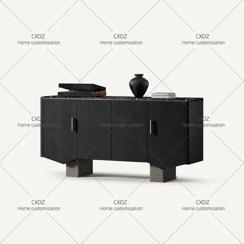 Light Luxury Marble Dining Side Cabinet Retro Style Entrance Storage Locker with Artistic Design Sense for Home Decor