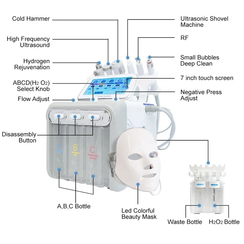 AOKO 6/7 in 1 Dermabrasion Peel Spa Facial Machine Skin Rejuvenation Hydro Dermabrasion Aqua Deep Cleaning Skin Care Device