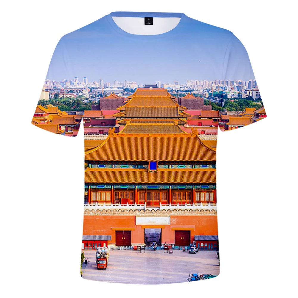 short sleeve Fashion Men And Women T-shirt  New Heavyweight world landmark  High Street Loose Casual 3D Digital Printing