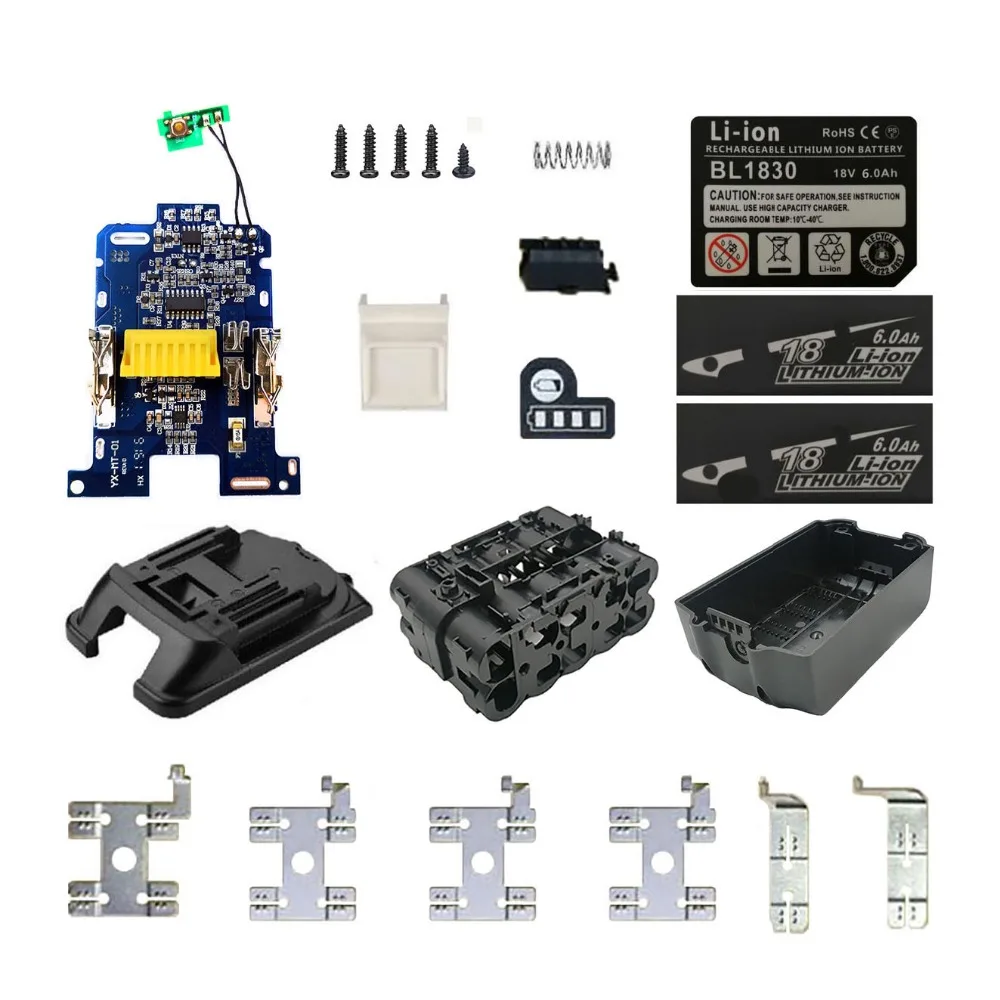 dawupine Li-ion Battery Case Charging Protection Circuit Board Label Box For Makita 18V BL1830 3.0Ah 5.0Ah LED Battery Indicator 