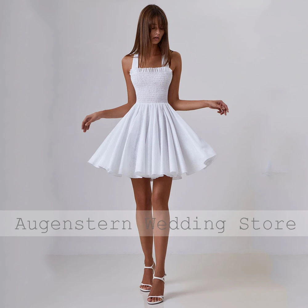 

White Wedding dresses Charmeuse Pleat Ruched Criss-Cross A-line Square Neck Bespoke Occasion Gown Mini Wedding Gowns 2024