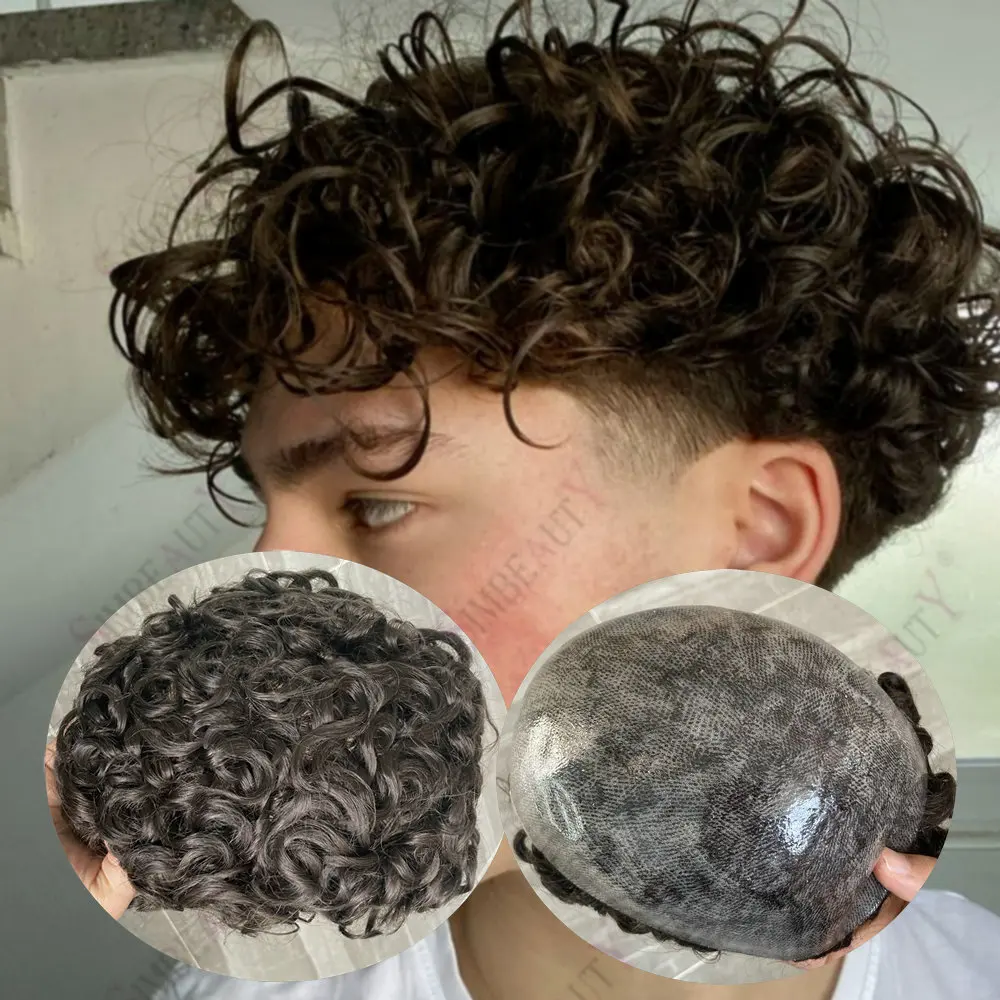

Мужской парик-система для замещения волос, прочный, 20 мм, кудрявый, из натуральных человеческих волос, с естественной линией роста волос, основа из ПУ 0,1 мм, имитирующая кожу головы.