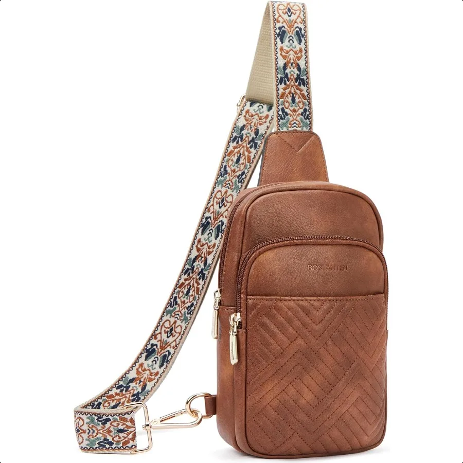 

Sling Bag Quilted Crossbody Bags for Women Cross Body Purse Leather Fanny Pack with Adjustable Guitar Strap