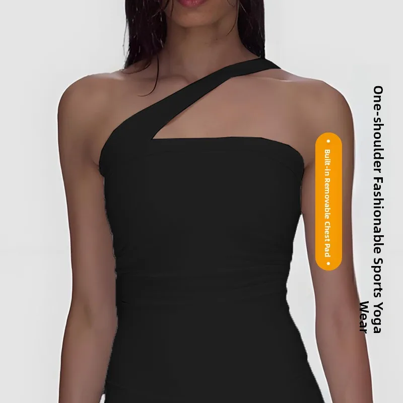 

Faionable Single oulder Yoga Bra Strap Sports Fitn Vest Women's Autumn Season Acrylic Blend Fabric with Chest Pad