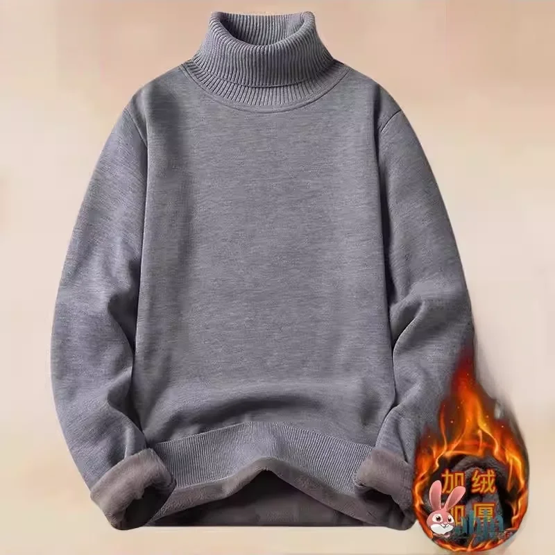 

Мужской зимний свитер с высоким воротником на флисовой подкладке, утепленный, из смесового полиэстера, приталенный крой, цвет воротника