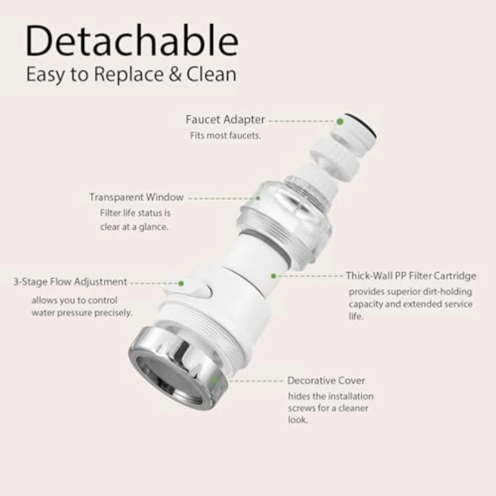Water Filter with 360 Degree Rotation and 3 Spray Settings for Faucet Use Delivering 99% Reduction of Harmful Tap Water Elements