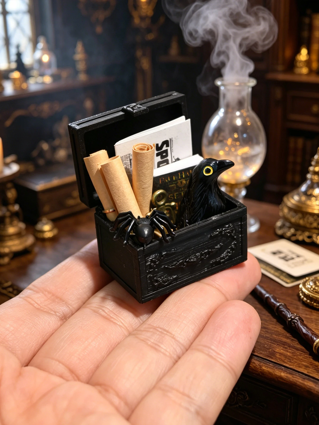 Miniature Magic Treasure Chest Scene Decorations, Magic Academy Style, Suitable for Dioramas, Model House Dollhouse Setup, 1/6, 1/12 Dollhouse, Photography Props, Micro-Landscape Decorations, Miniatures Decoration, Small Gifts, Giveaways, Home Decor (Book Cover Designs Are Random)