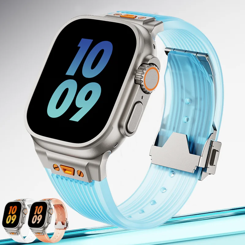 

Silicone Transparent Strap for Apple Watch Ultra 2 49mm Series 9 8 7 45mm 44mm Rubber Band for IWatch 6 5 4 3 Se 44mm Bracelet