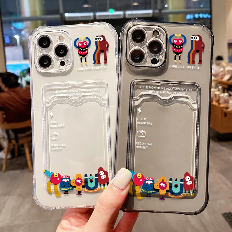 

Transparent Card Slots For iPhone 15 16 13 14 12 11 Pro Max XS XR X 8 7 Plus SE 2022 Wallet Card Holder Clear Soft Case Cover