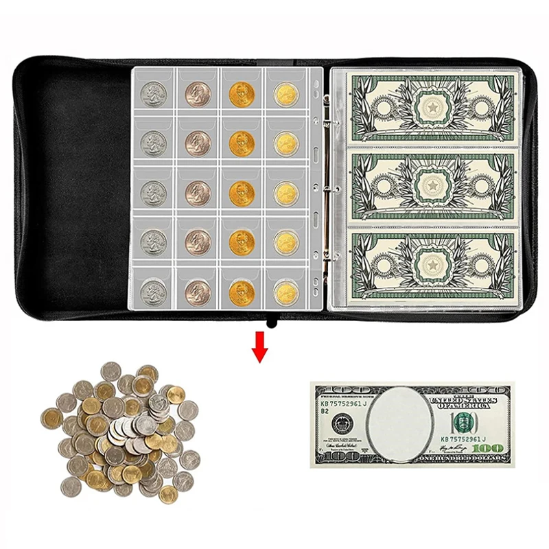 Portable Coin Collection Set Multi Pockets Pvc Transparent Loose-leaf Philatelic Book Album With Zipper Protection