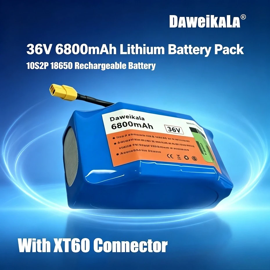 AWEIKALA 36V 6800mAh 10S2P 18650 Lithium-Ionen-Akku, wiederaufladbarer Elektroroller-Akku mit XT60-Stecker, geeignet für E-Bikes, elektrische Skateboards und mobile Stromversorgungsgeräte.