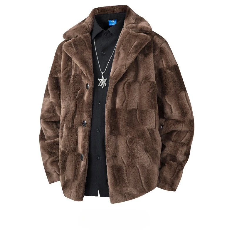 New Fashion Men Fluffy Leather Coats Fur Integrated Winter Jackets Man Warm Casual Trench Coats Trendy Turndown Collar Overcoats