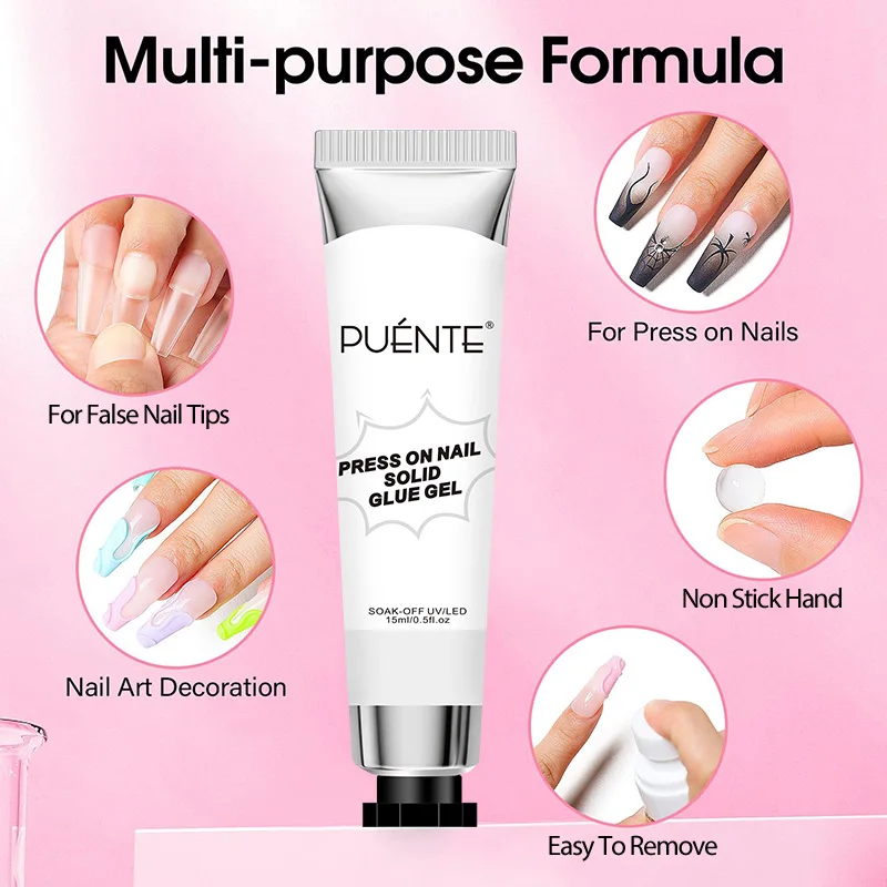 PUENTE 15 مللي جل غراء الأظافر الصلبة للضغط على الأظافر نصائح غير لاصقة اليد ثلاثية الأبعاد نحت سهلة الإزالة نقع قبالة الأشعة فوق البنفسجية مسمار الفن هلام