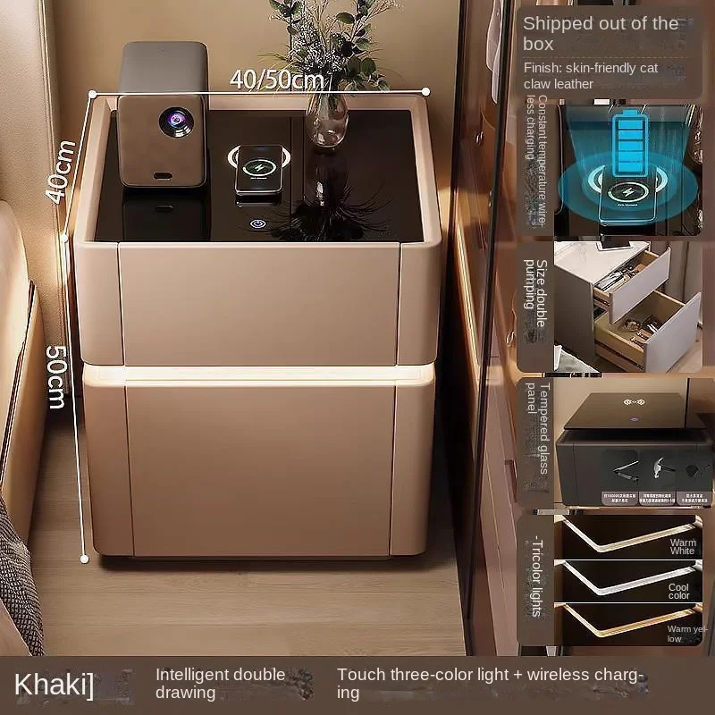 طاولة بجانب السرير منزلية حديثة متعددة الوظائف مع مساحة تخزين ذكية وآمنة ومتكاملة وخزانة غرفة نوم بسيطة ونمط لوحة خشبية #2