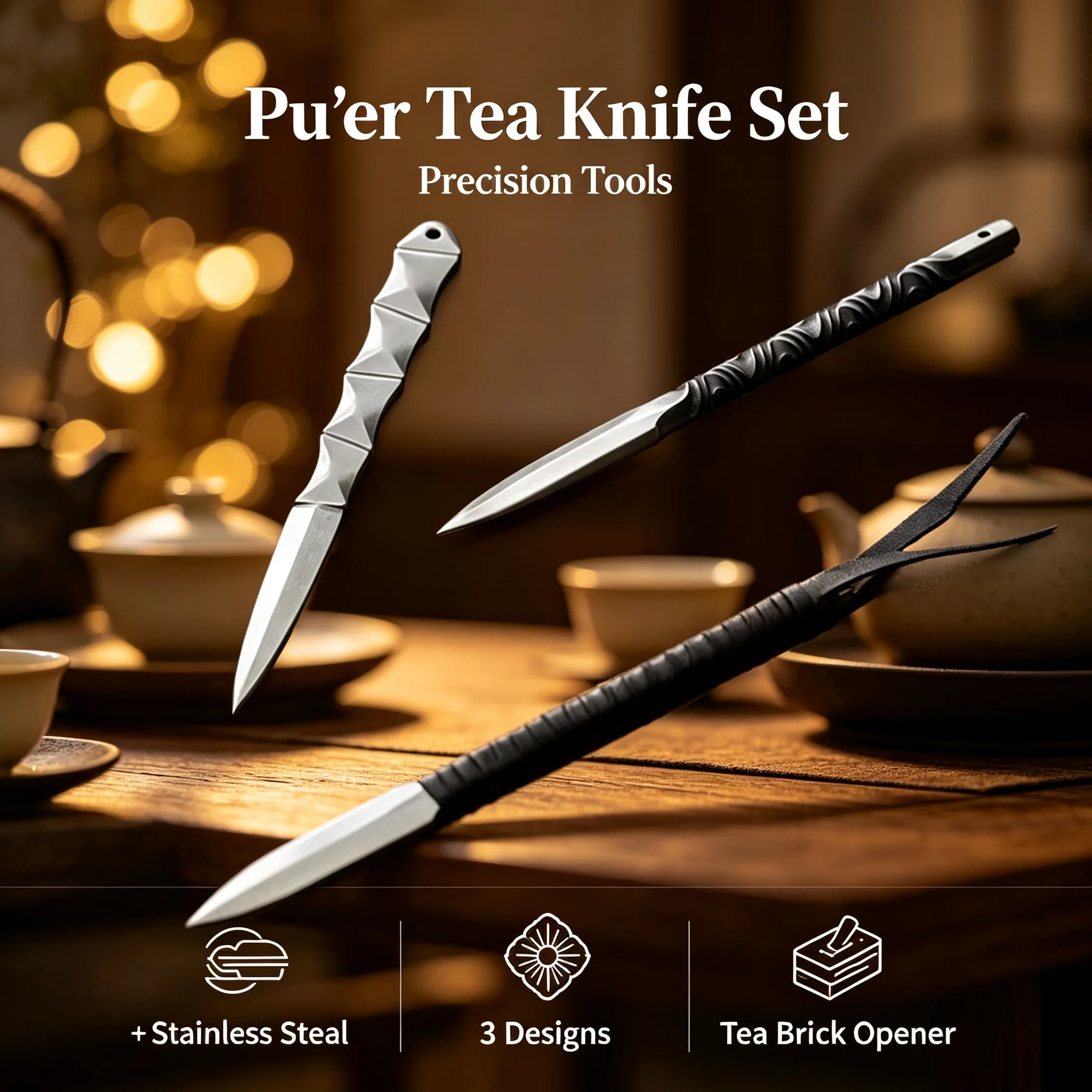 Chinese Pu'er Tea Knife Retro Diamond Tea Needle Cutters Brick Tools Split Tea Brick Pry Tea Cone Tool Tea Ceremony Accessories
