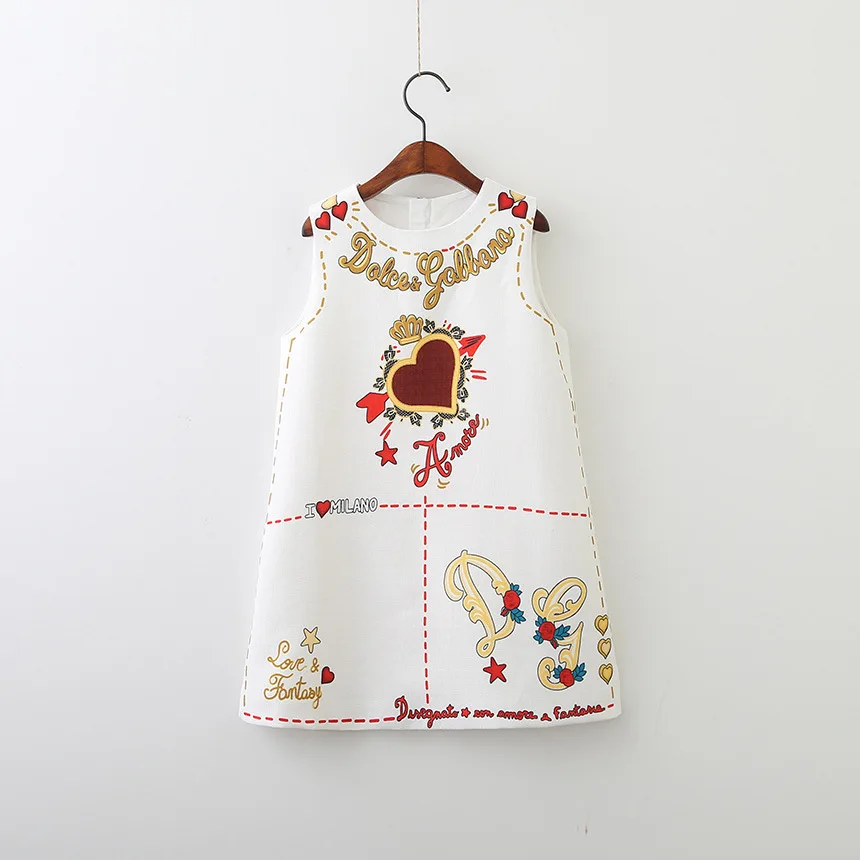 Ragazze Fiore Principessa Vestito Estivo Amore Cuore Stampa Moda Primavera Autunno Gilet Abito Abbigliamento per bambini E80703