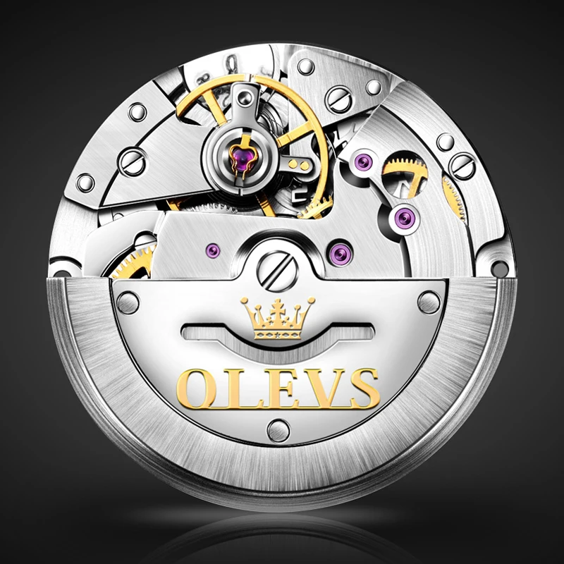 OLEVS-reloj mecánico automático de lujo para hombre y mujer, cronógrafo de acero inoxidable, resistente al agua, regalo para pareja